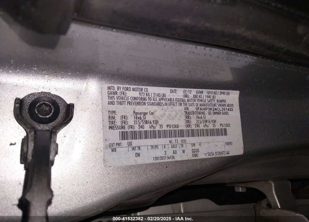 2012 FORD FOCUS VIN: 1FAHP3K24CL351422