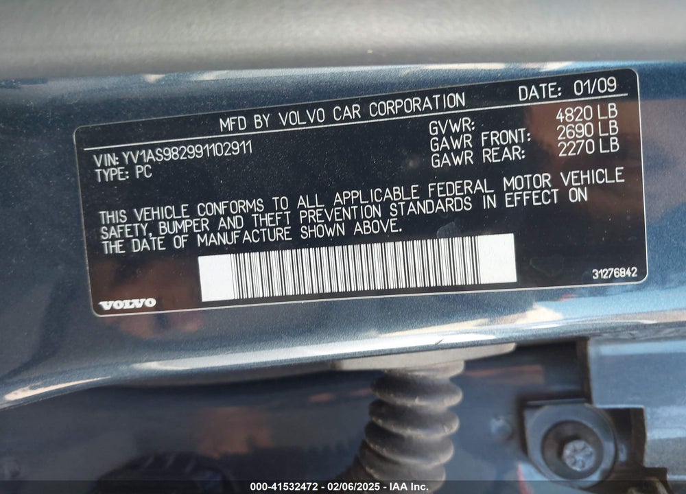 2009 VOLVO S80 VIN: YV1AS982991102911