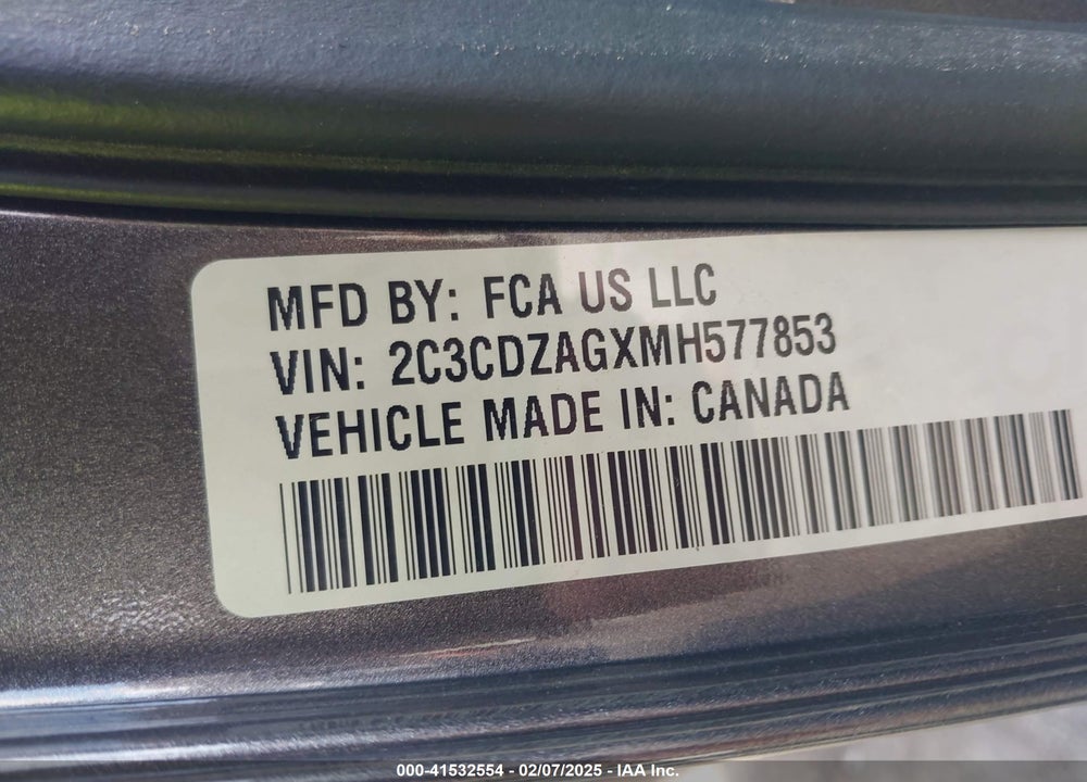 2021 DODGE CHALLENGER VIN: 2C3CDZAGXMH577853