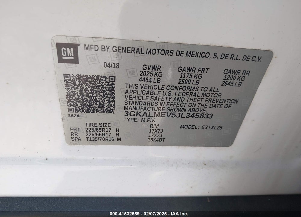 2018 GMC TERRAIN SLE VIN: 3GKALMEV5JL345833