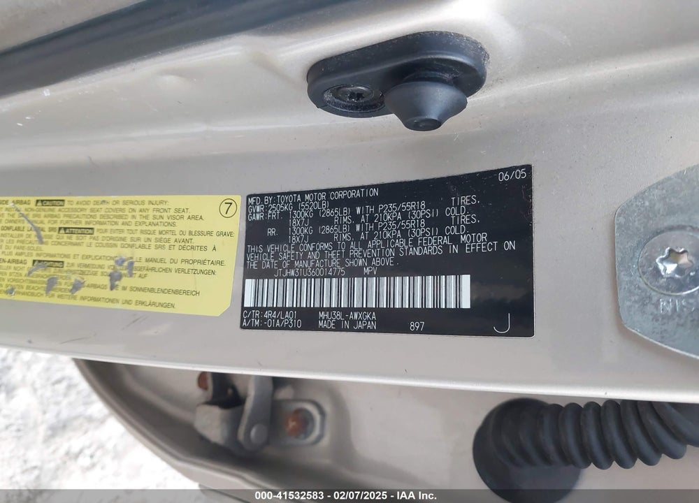 2006 LEXUS RX 400H VIN: JTJHW31U360014775