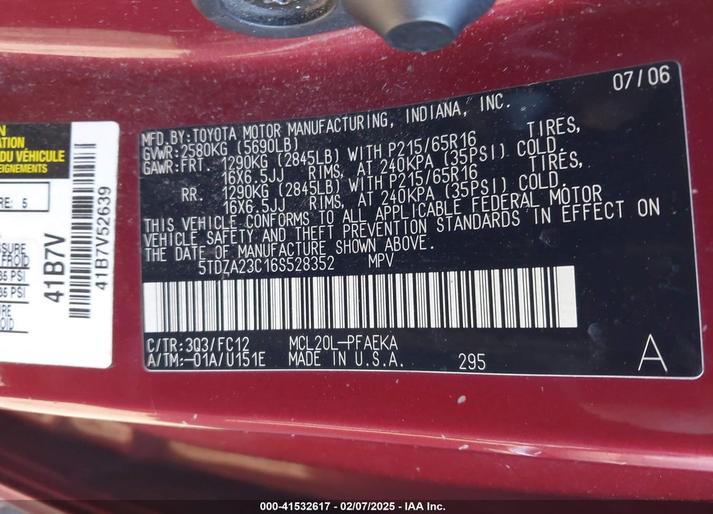 2006 TOYOTA SIENNA LE VIN: 5TDZA23C16S528352