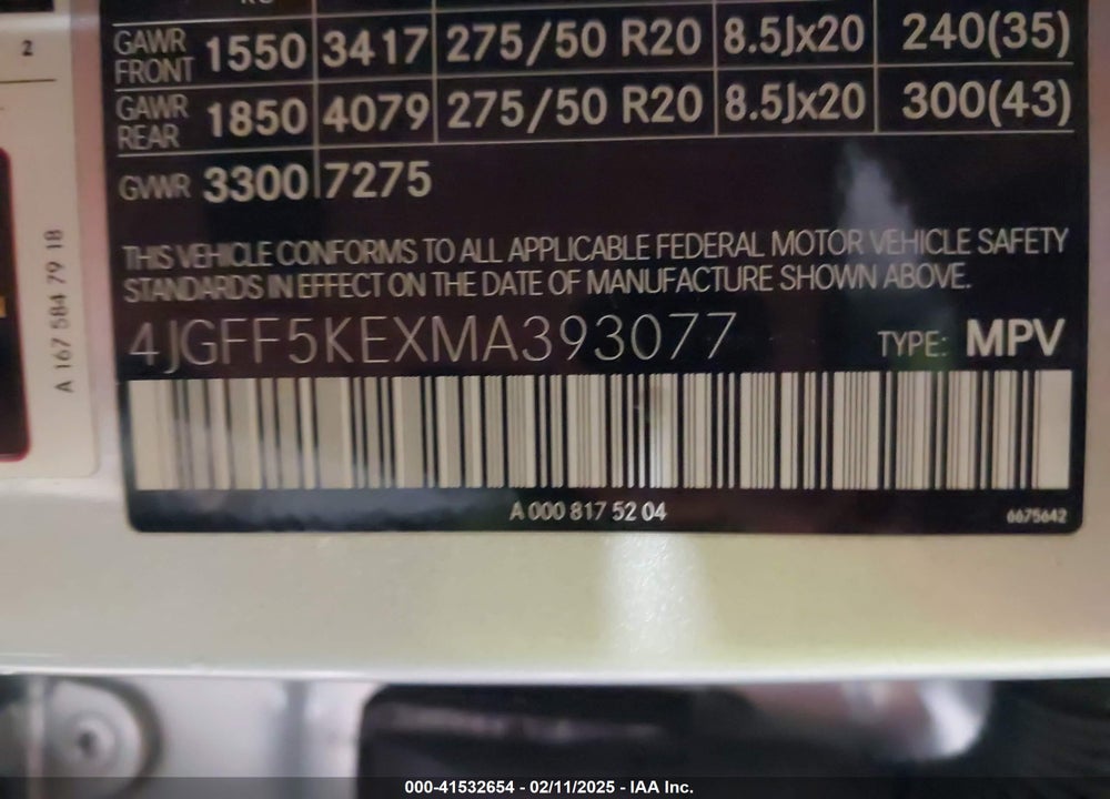 2021 MERCEDES-BENZ GLS 450 4MATIC VIN: 4JGFF5KEXMA393077