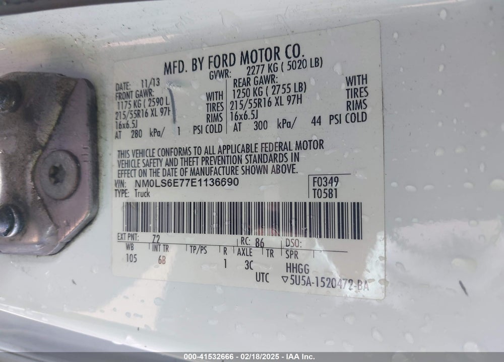 2014 FORD TRANSIT CONNECT XL VIN: NM0LS6E77E1136690