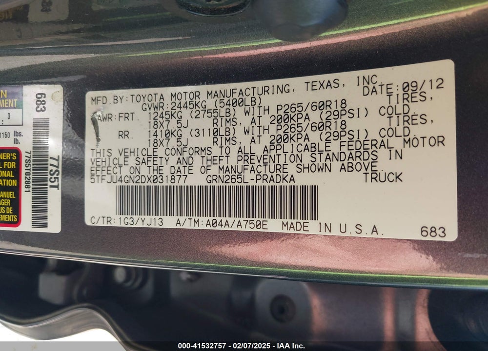 2013 TOYOTA TACOMA DOUBLE CAB PRERUNNER VIN: 5TFJU4GN2DX031877