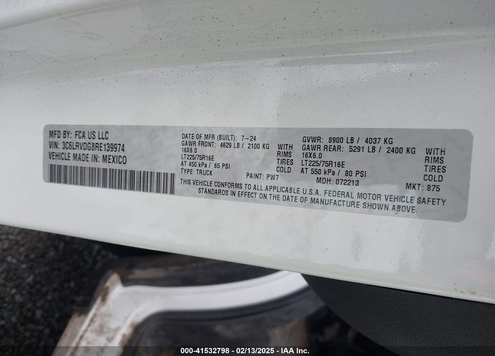 2024 RAM PROMASTER 2500 VIN: 3C6LRVDG8RE139974