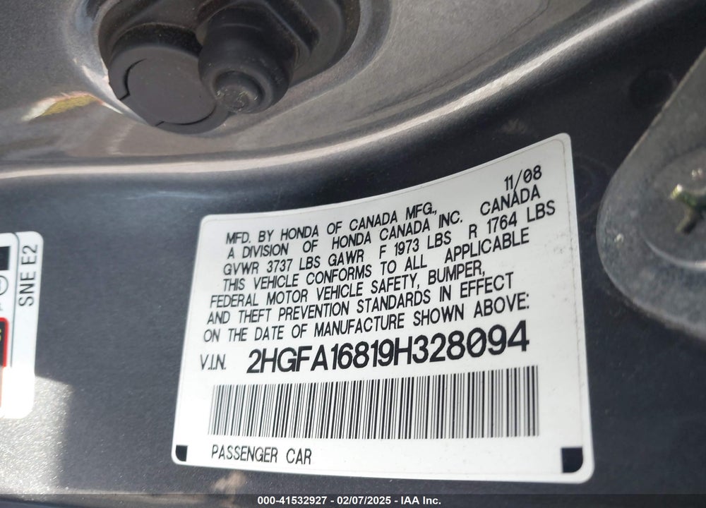 2009 HONDA CIVIC VIN: 2HGFA16819H328094