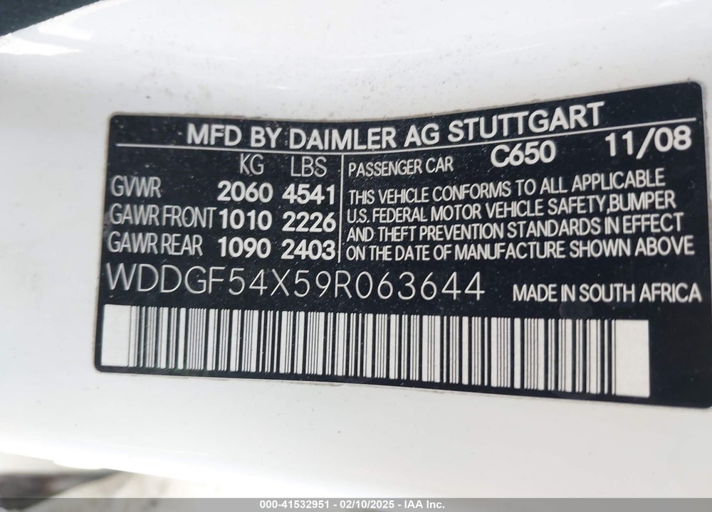 2009 MERCEDES-BENZ C 300 LUXURY/SPORT VIN: WDDGF54X59R063644