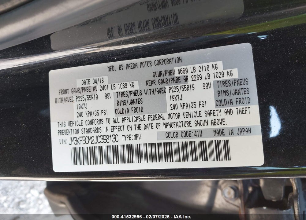 2018 MAZDA CX-5 TOURING VIN: JM3KFBCM2J0398130