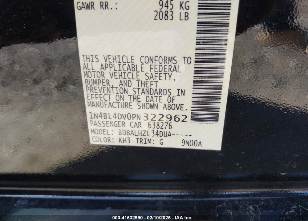 2023 NISSAN ALTIMA VIN: 1N4BL4DV0PN322962