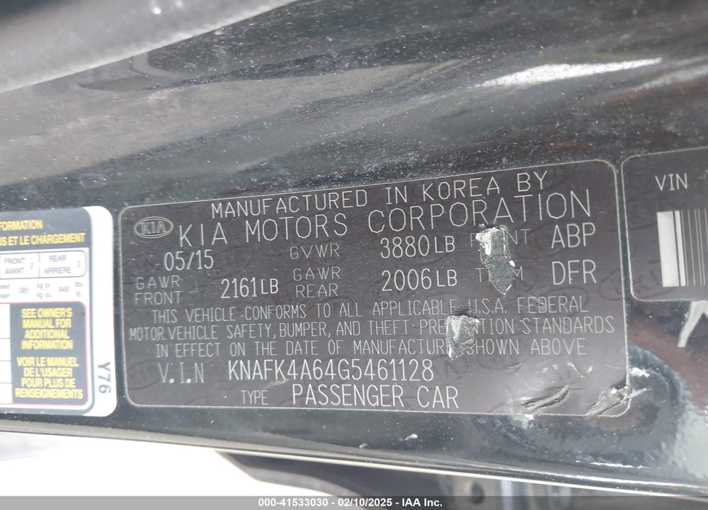 2016 KIA FORTE VIN: KNAFK4A64G5461128
