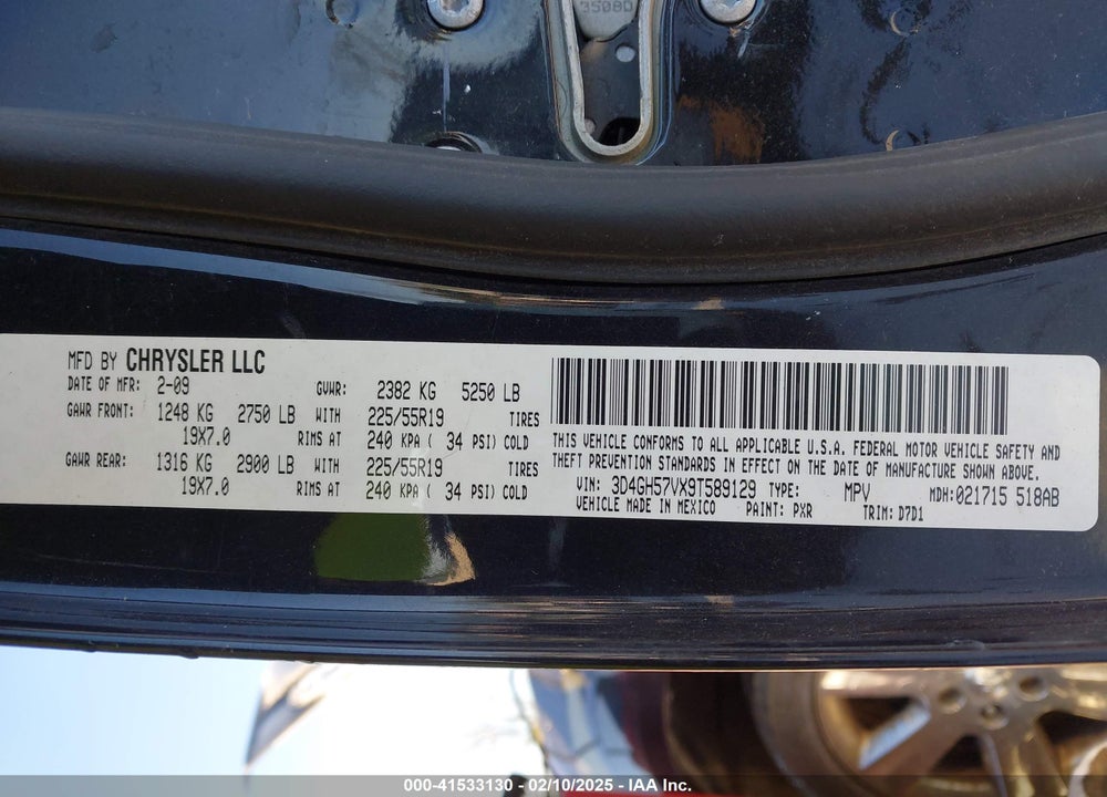 2009 DODGE JOURNEY SXT VIN: 3D4GH57VX9T589129