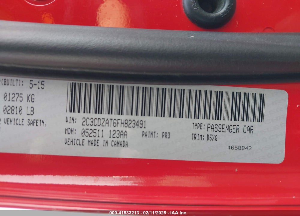 2015 DODGE CHALLENGER VIN: 2C3CDZAT6FH823491