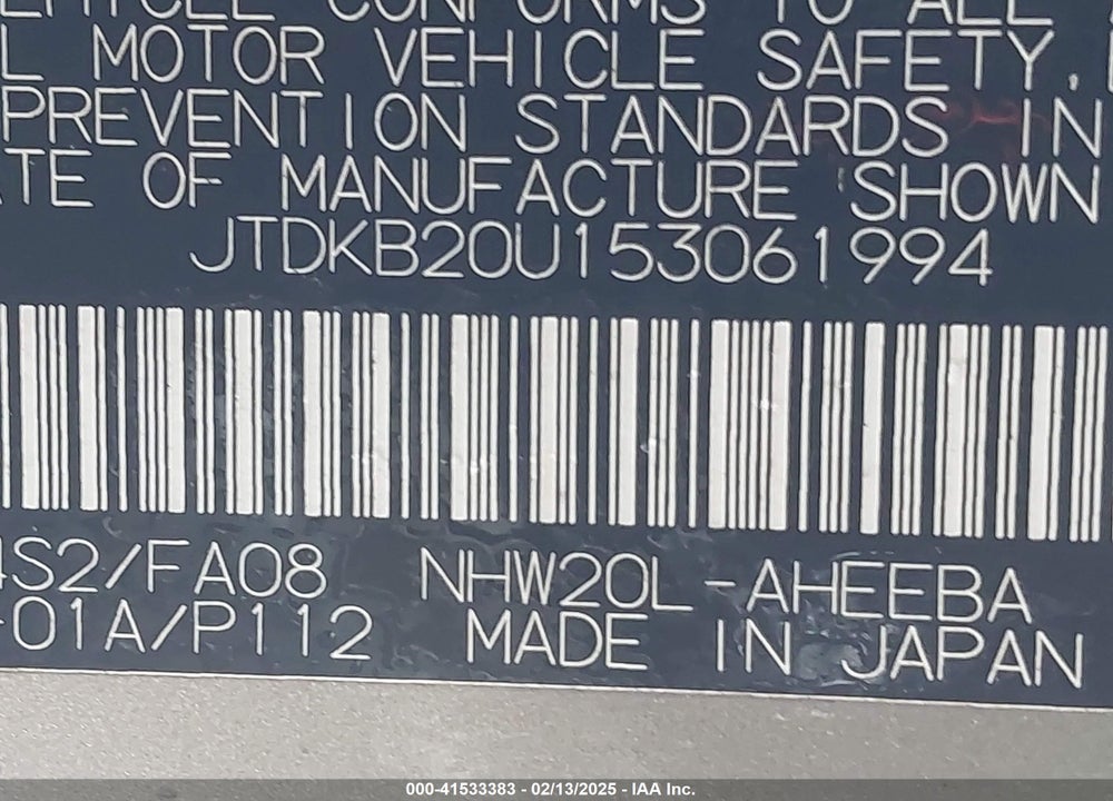2005 TOYOTA PRIUS VIN: JTDKB20U153061994
