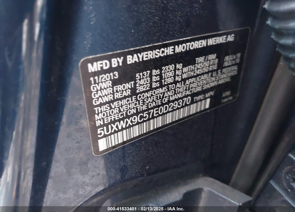 2014 BMW X3 VIN: 5UXWX9C57E0D29370
