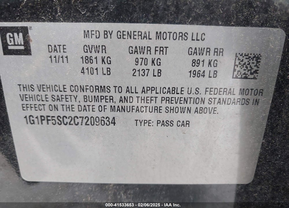 2012 CHEVROLET CRUZE 1LT VIN: 1G1PF5SC2C7209634