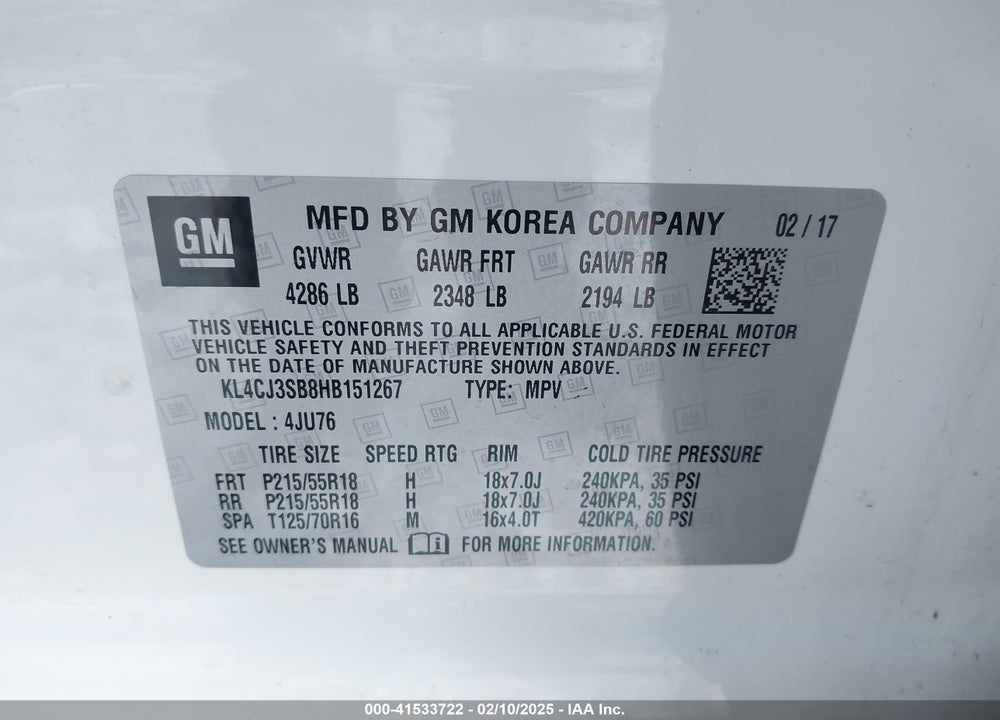2017 BUICK ENCORE VIN: KL4CJ3SB8HB151267