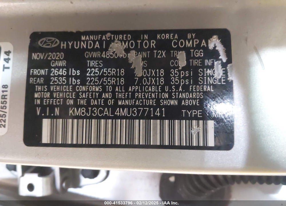 2021 HYUNDAI TUCSON VIN: KM8J3CAL4MU377141