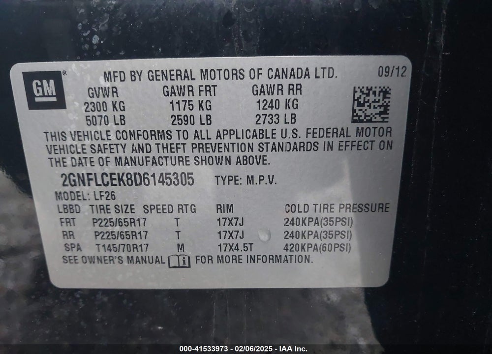 2013 CHEVROLET EQUINOX LS VIN: 2GNFLCEK8D6145305