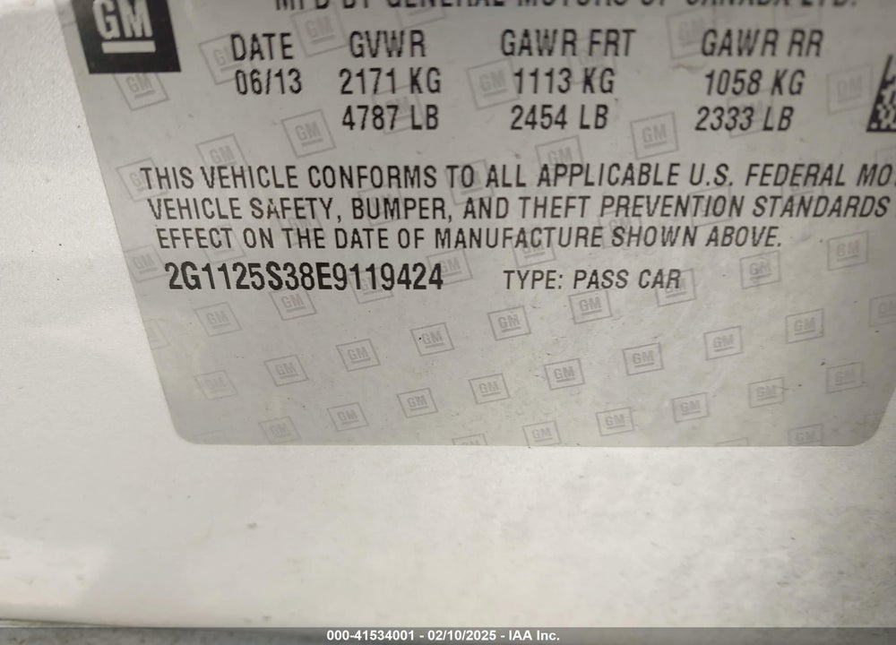 2014 CHEVROLET IMPALA 2LT VIN: 2G1125S38E9119424