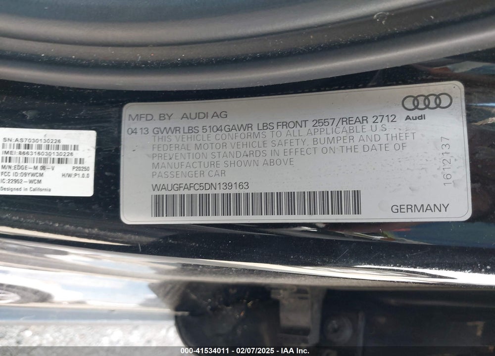 2013 AUDI A6 VIN: WAUGFAFC5DN139163