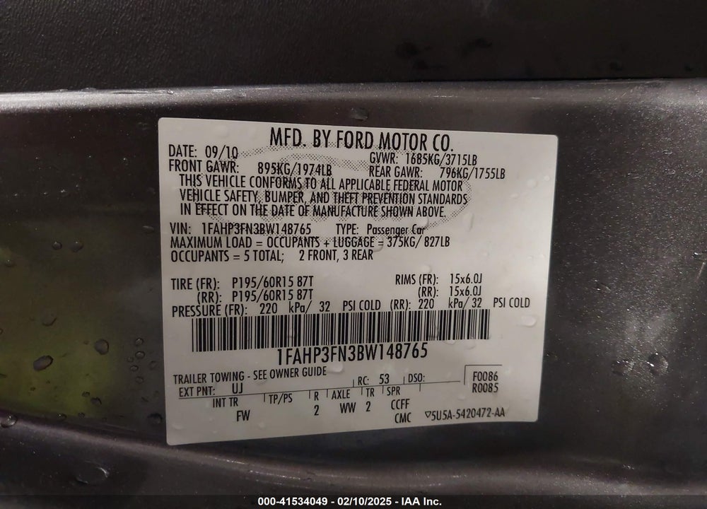 2011 FORD FOCUS SE VIN: 1FAHP3FN3BW148765