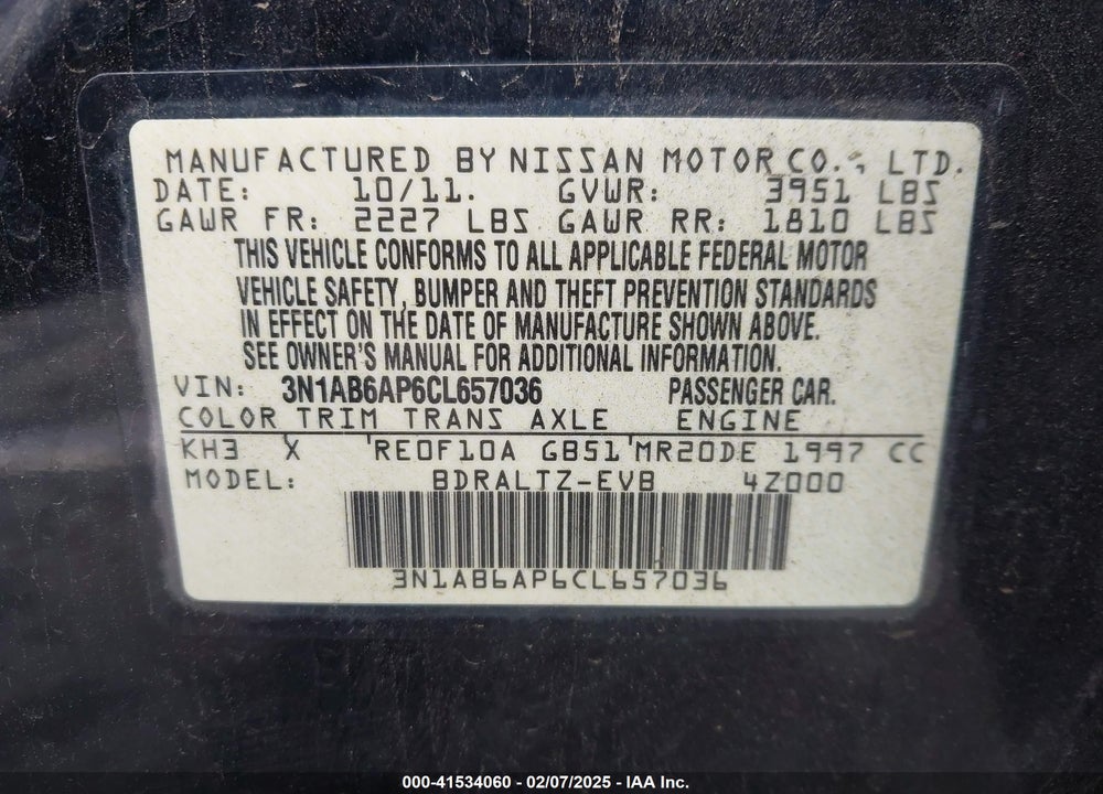 2012 NISSAN SENTRA 2.0 SR VIN: 3N1AB6AP6CL657036