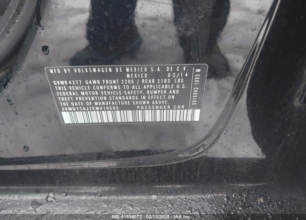 2014 VOLKSWAGEN JETTA 1.8T SE VIN: 3VWD17AJ7EM419589