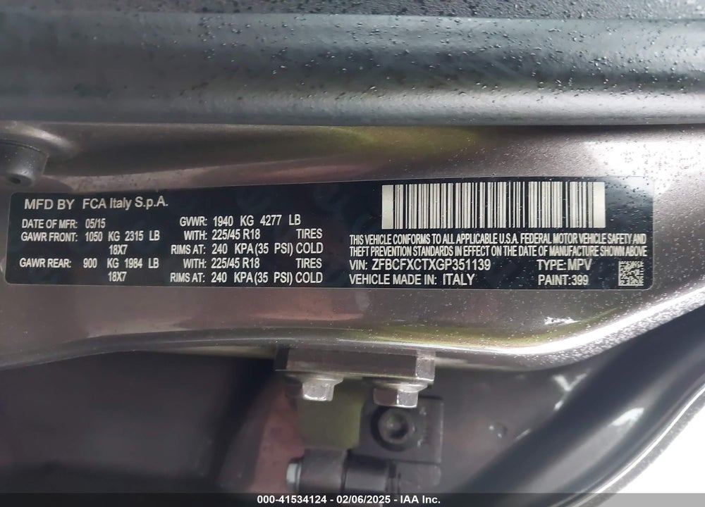 2016 FIAT 500X TREKKING VIN: ZFBCFXCTXGP351139