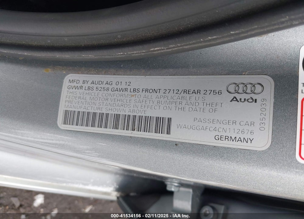 2012 AUDI A6 3.0 PREMIUM VIN: WAUGGAFC4CN112676