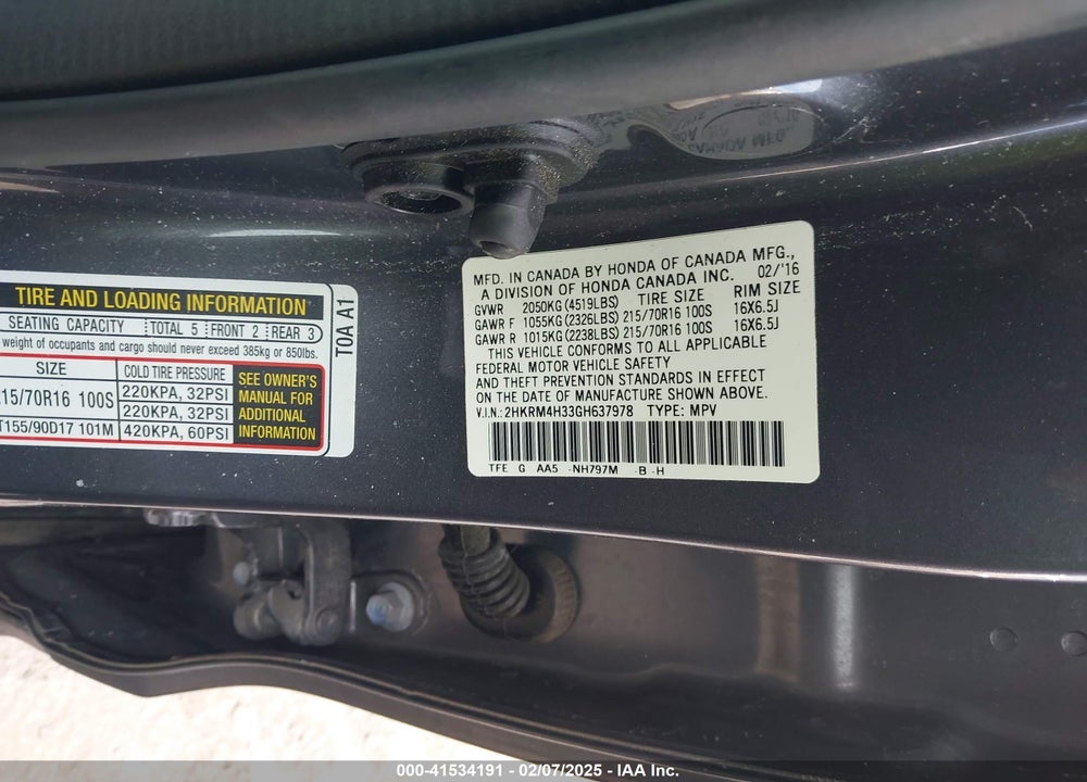 2016 HONDA CR-V LX VIN: 2HKRM4H33GH637978