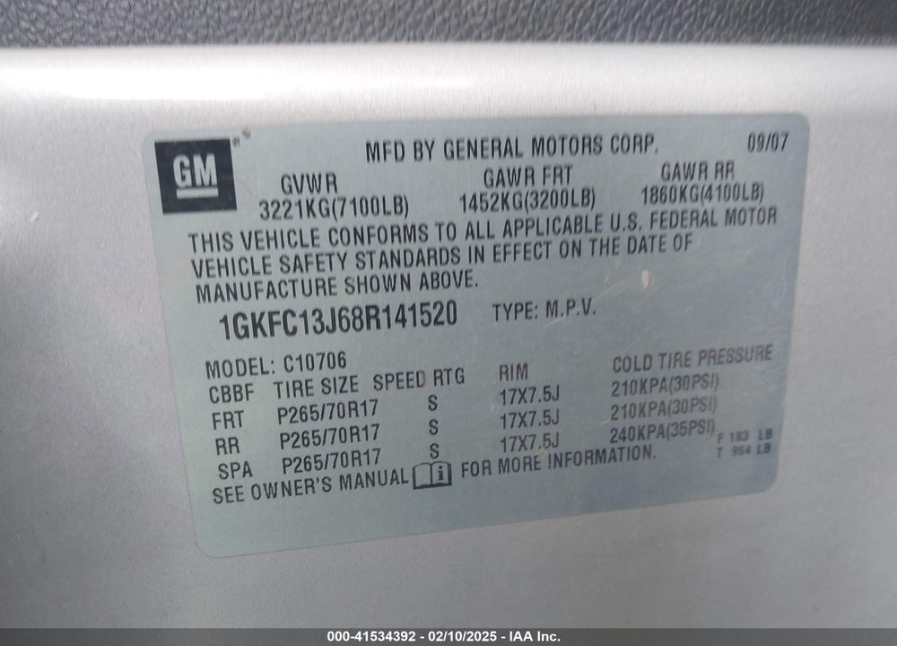 2008 GMC YUKON SLT VIN: 1GKFC13J68R141520
