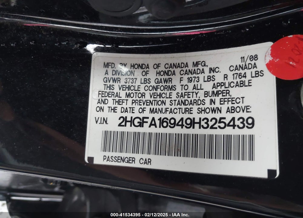 2009 HONDA CIVIC EX-L VIN: 2HGFA16949H325439