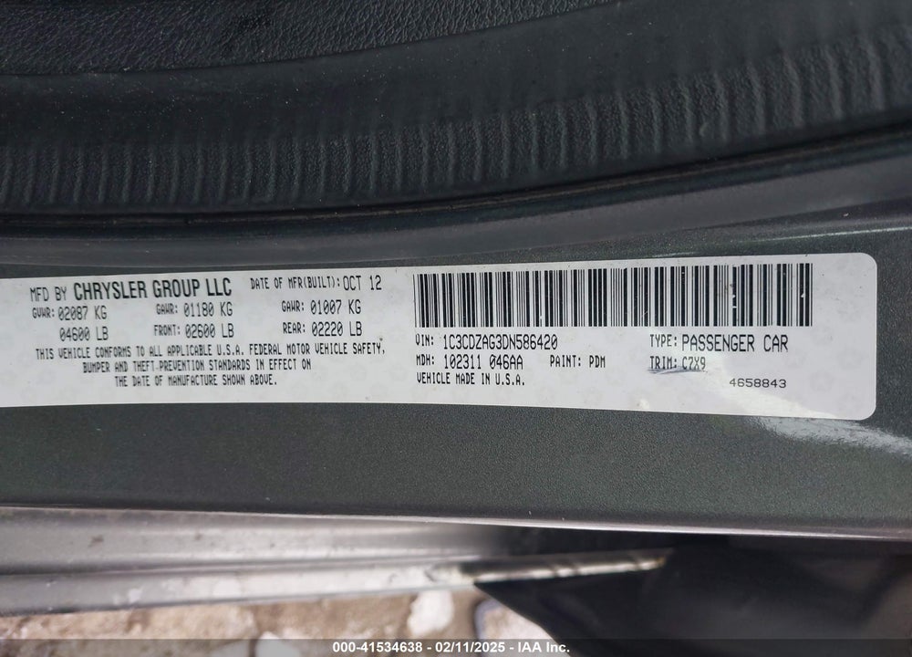 2013 DODG AVENGER SE (FLEET) VIN: 1C3CDZAG3DN586420