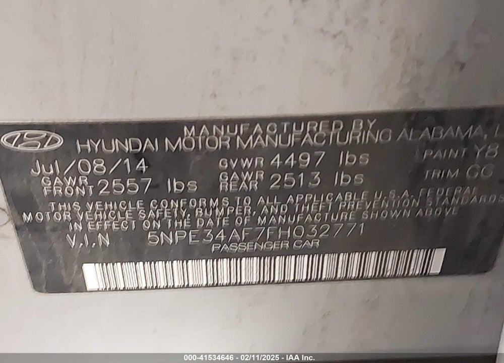 2015 HYUNDAI SONATA SPORT VIN: 5NPE34AF7FH032771