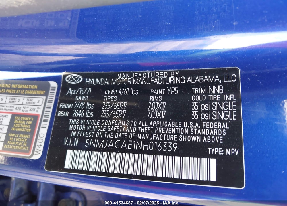 2022 HYUNDAI TUCSON SE VIN: 5NMJACAE1NH016339