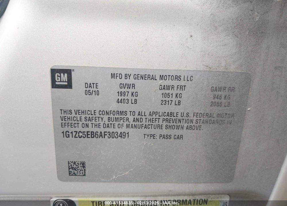 2010 CHEVROLET MALIBU LT VIN: 1G1ZC5EB6AF303491
