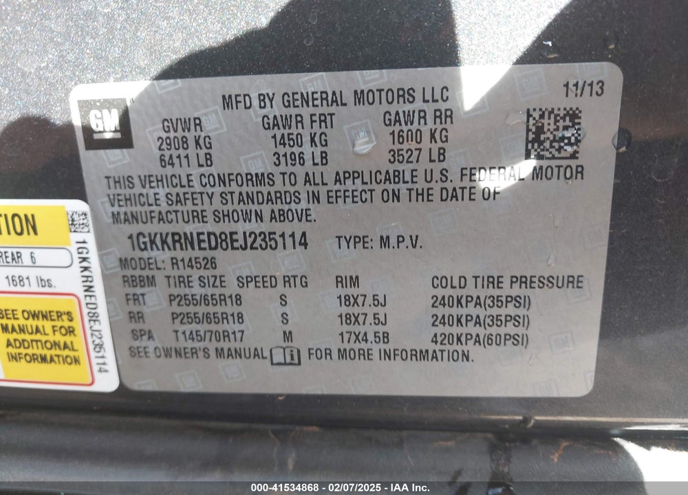 2014 GMC ACADIA SLE-1 VIN: 1GKKRNED8EJ235114
