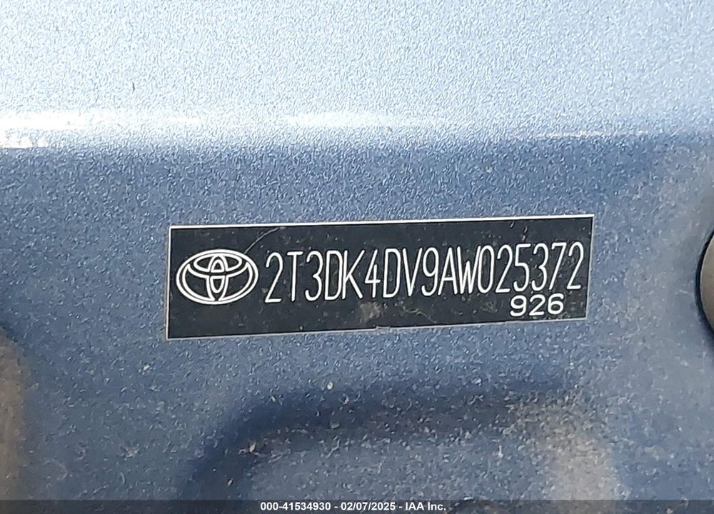 2010 TOYOTA RAV4 VIN: 2T3DK4DV9AW025372
