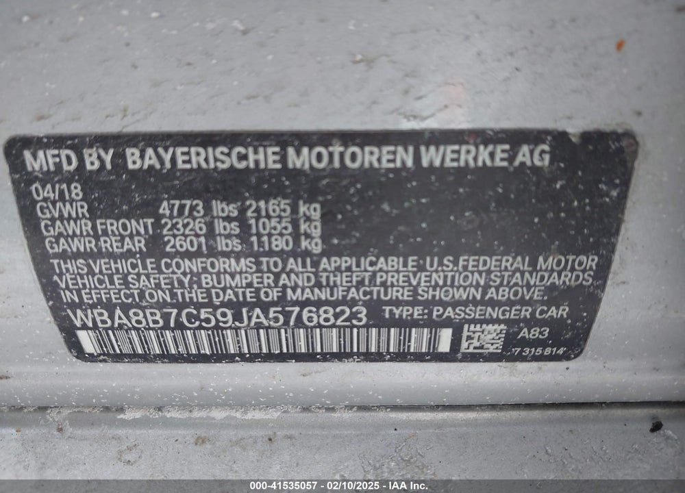 2018 BMW 340 VIN: WBA8B7C59JA576823