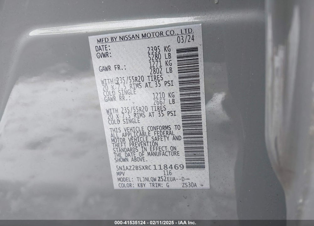 2024 NISSAN MURANO VIN: 5N1AZ2BSXRC118469