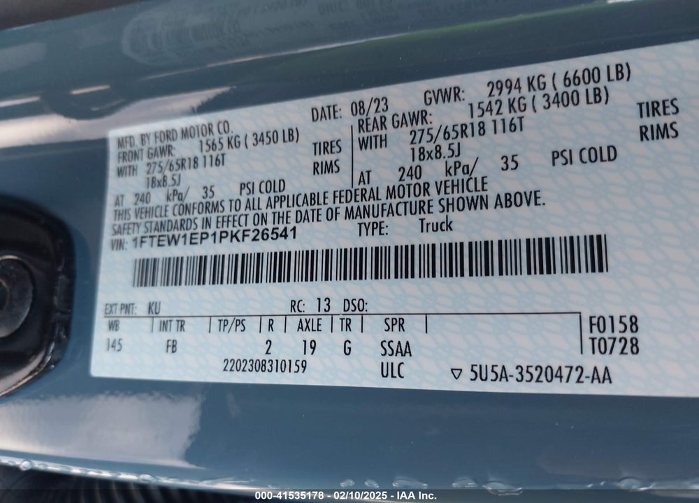 2023 FORD F-150 XLT VIN: 1FTEW1EP1PKF26541