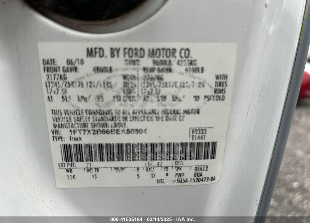 2011 FORD F-250 XL VIN: 1FT7X2B66BEA50804