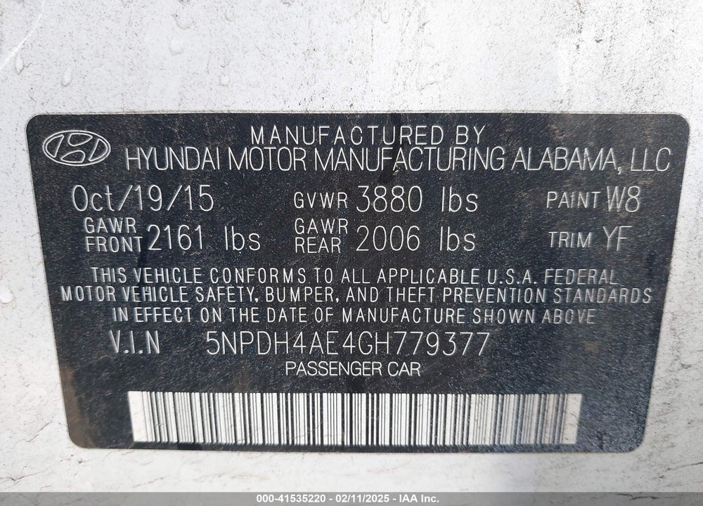 2016 HYUNDAI ELANTRA SE VIN: 5NPDH4AE4GH779377