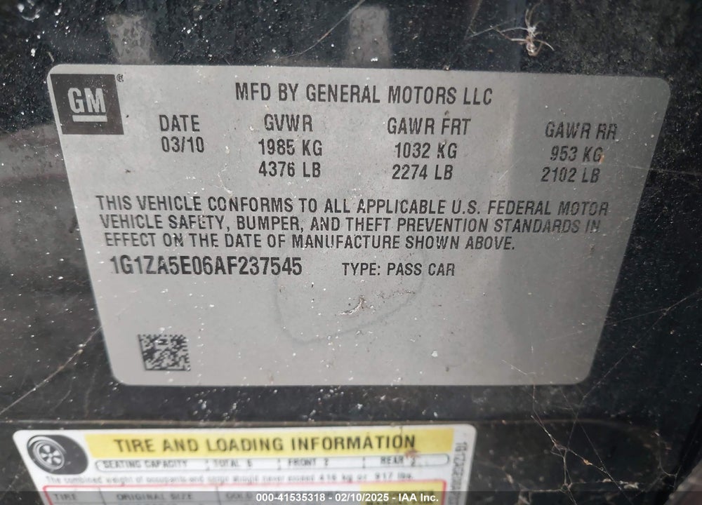 2010 CHEVROLET MALIBU LS VIN: 1G1ZA5E06AF237545