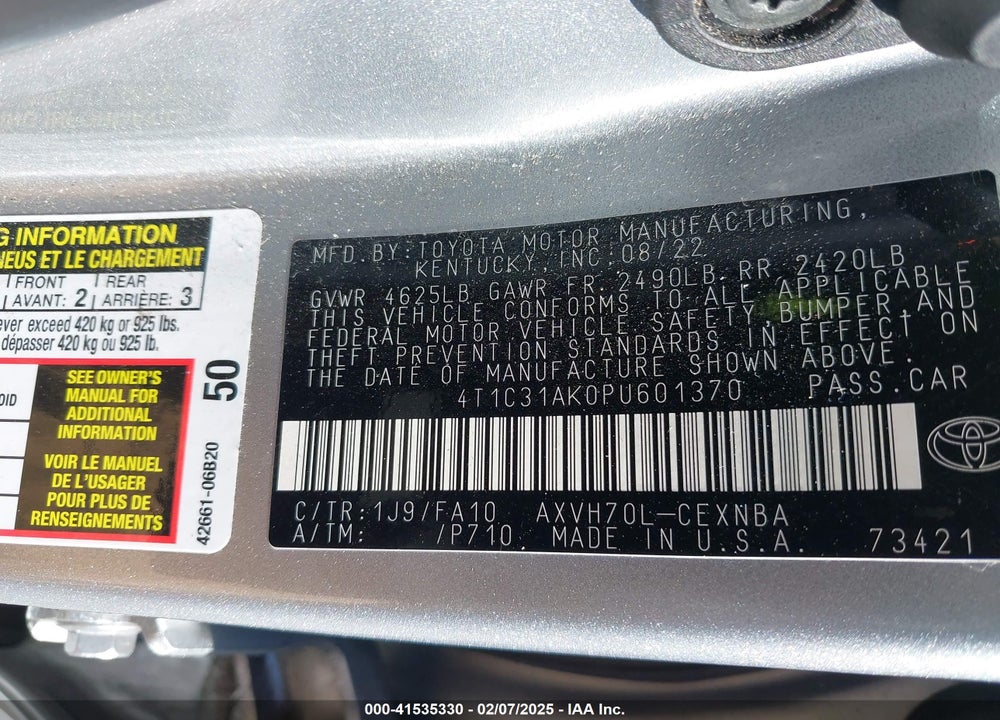 2023 TOYOTA CAMRY VIN: 4T1C31AK0PU601370