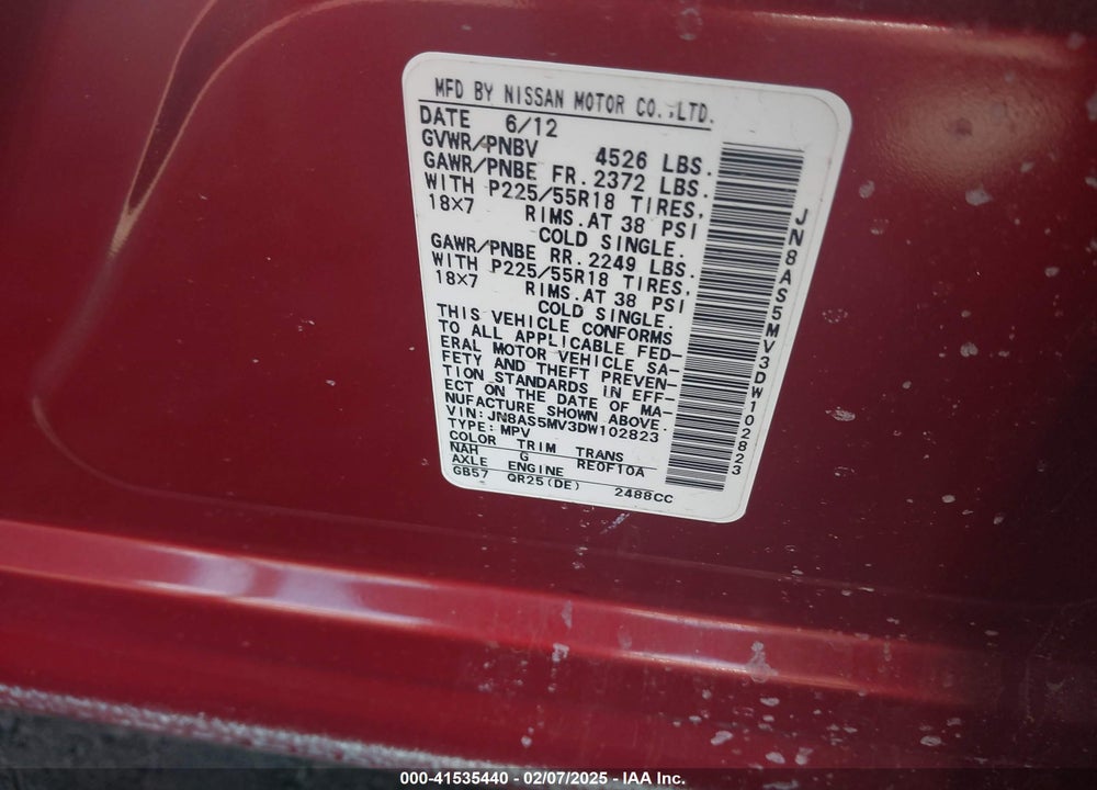 2013 NISSAN ROGUE VIN: JN8AS5MV3DW102823