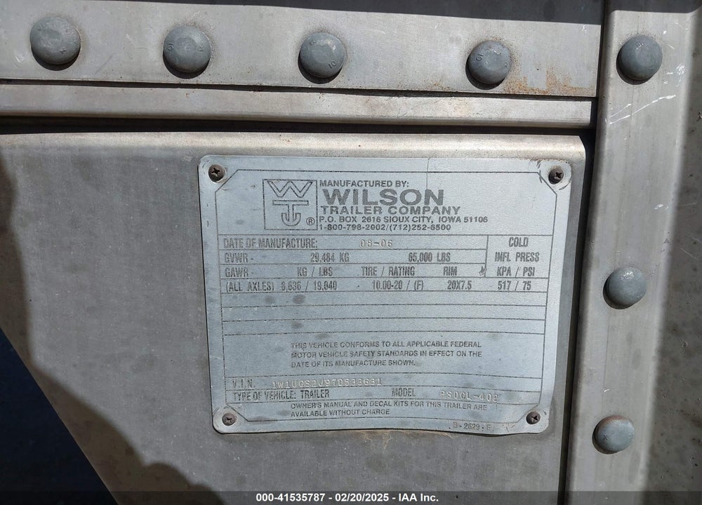 2007 WILSON TRAILER CO UNKNOWN VIN: 1W1UCS2J97D533631