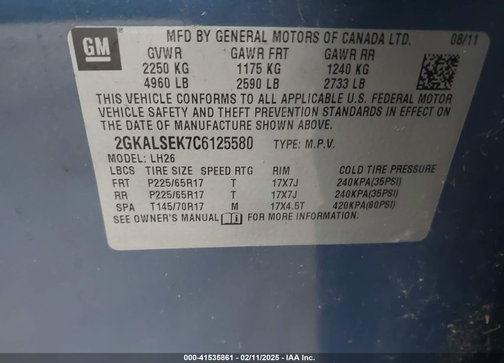 2012 GMC TERRAIN SLE-2 VIN: 2GKALSEK7C6125580