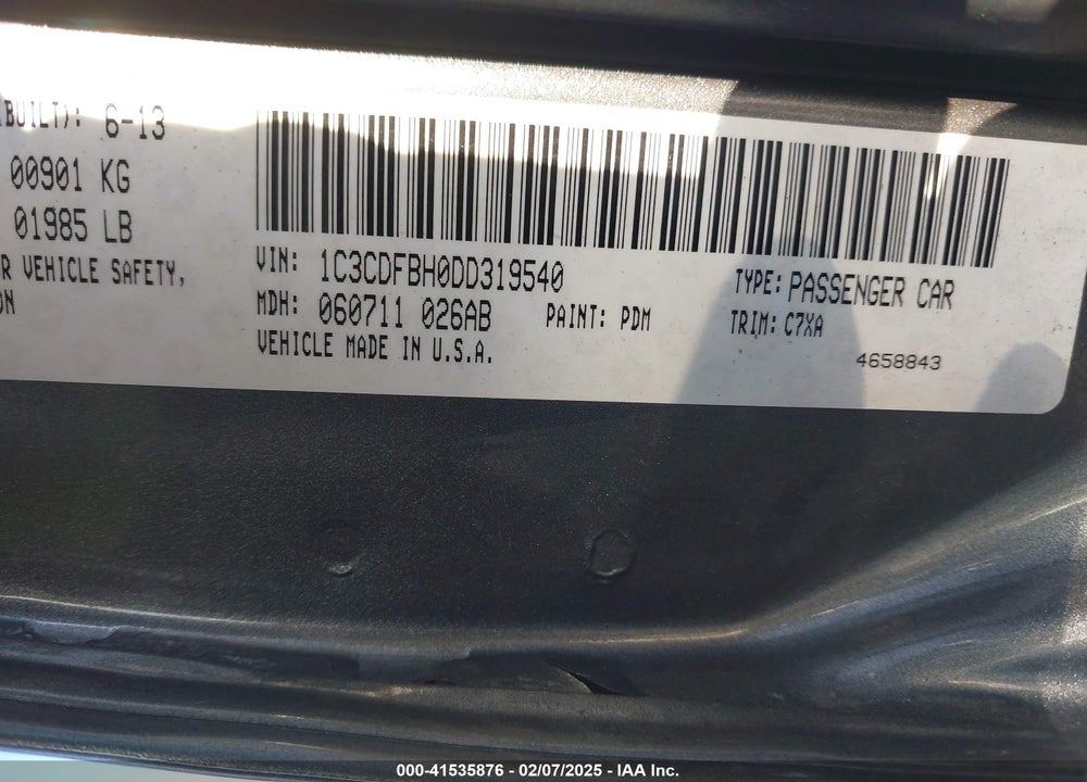 2013 DODGE DART VIN: 1C3CDFBH0DD319540